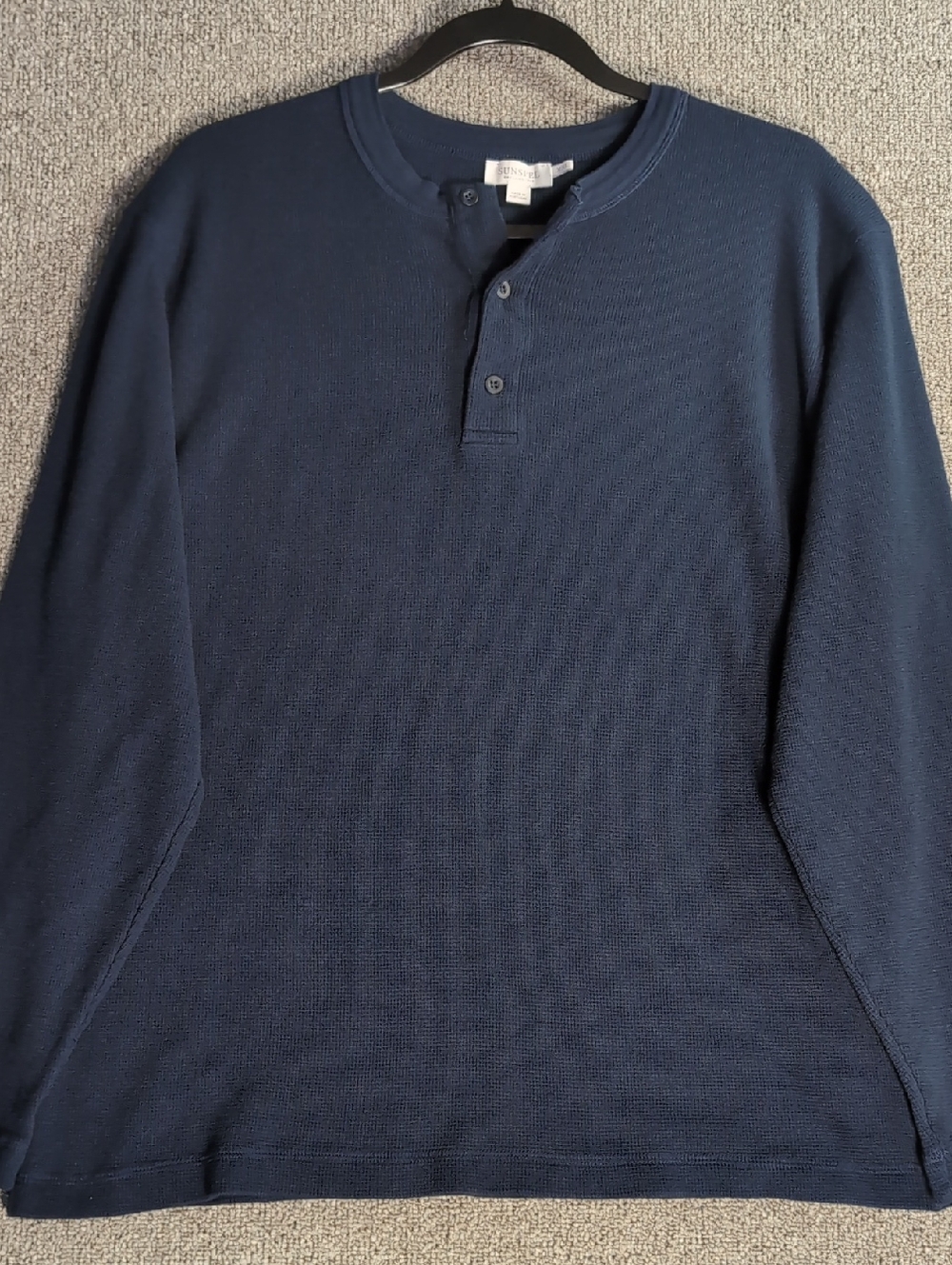 Sunspel Waffle Knit Thermal Henley Size XXL in Navy Blue